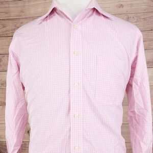 KIRKLAND SIGNATURE NON-IRON PINK PLAID BUTTON DOWN DRESS SHIRT MENS 16.5 32